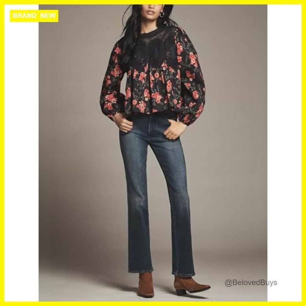 Floral Lace Blouse Long Sleeve Crew Neck Loose Fit Bohemian Top - Picture 3 of 5